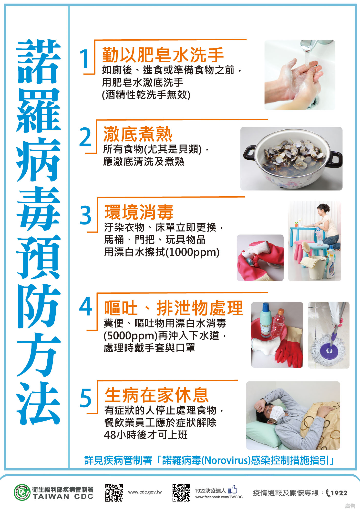 預防諾羅病毒的個人與環境衛生重點